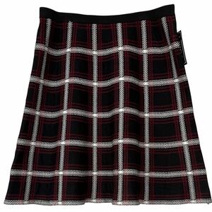 NYCC Skirt A Line Plaid Tartan Knit Heavyweight Skirt Black Burgundy Size XL NWT